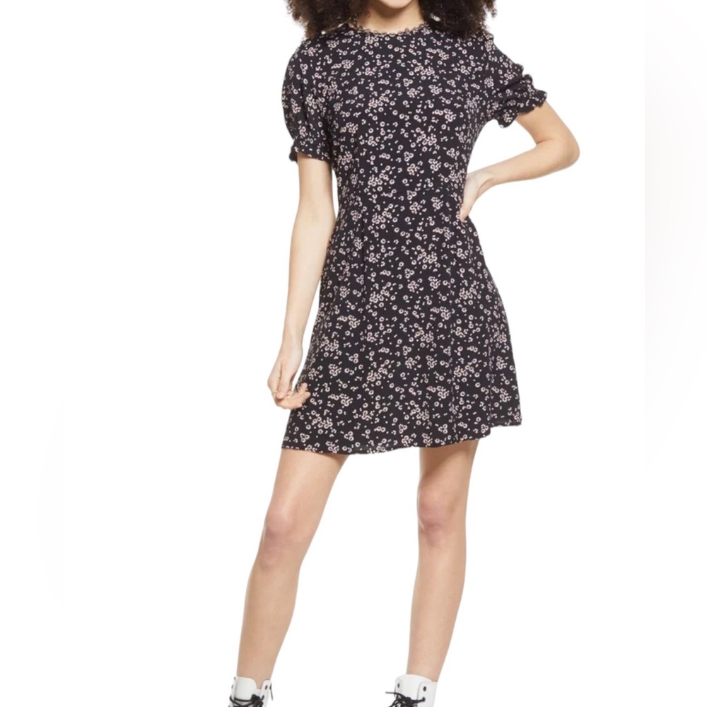 BP. | Floral ruffle sleeve crew neck short circle mini skater dress size small